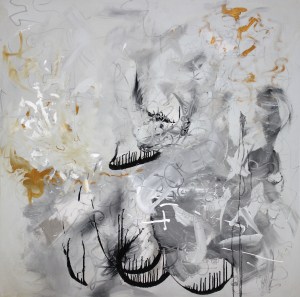 "Furor" 2014. Pencil, oil, acrylic and emulsion paint on canvas. 200cm x 200cm.